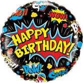 Superhero Birthday Black Foil Balloon - The Party Room